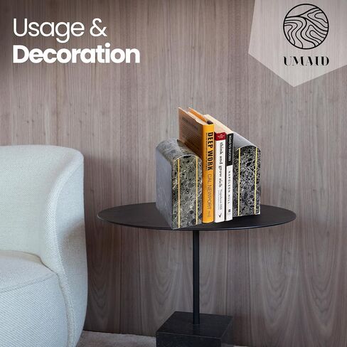 UMAID Handcrafted Marble Bookend Set - Elegant Heavy Duty Stone Book Holders - Premium Decorative and Functional Bookends for Shelves - Perfect for Home Office Decor - Modern Marble Design in Saudi Arabia