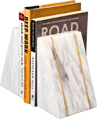 UMAID Handcrafted Marble Bookend Set - Elegant Heavy Duty Stone Book Holders - Premium Decorative and Functional Bookends for Shelves - Perfect for Home Office Decor - Modern Marble Design in Saudi Arabia