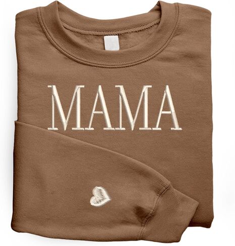 NAZENTI Mama Embroidered Crewneck Sweatshirt Mama with Heart on Long Sleeve Fashion Pullover Size S-4XL in Saudi Arabia