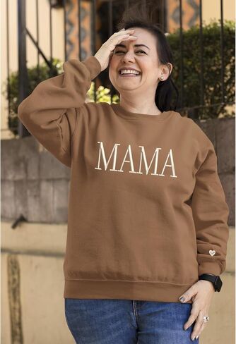 NAZENTI Mama Embroidered Crewneck Sweatshirt Mama with Heart on Long Sleeve Fashion Pullover Size S-4XL in Saudi Arabia