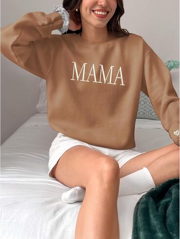 NAZENTI Mama Embroidered Crewneck Sweatshirt Mama with Heart on Long Sleeve Fashion Pullover Size S-4XL in Saudi Arabia