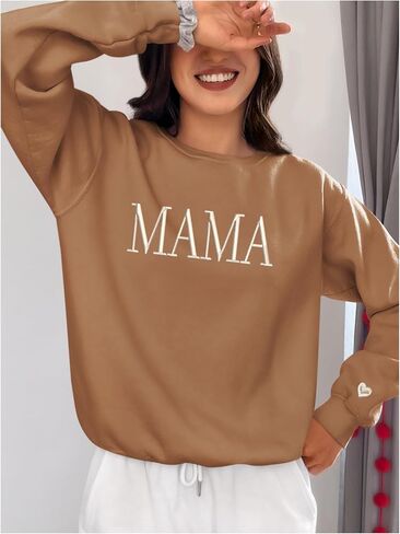 NAZENTI Mama Embroidered Crewneck Sweatshirt Mama with Heart on Long Sleeve Fashion Pullover Size S-4XL in Saudi Arabia
