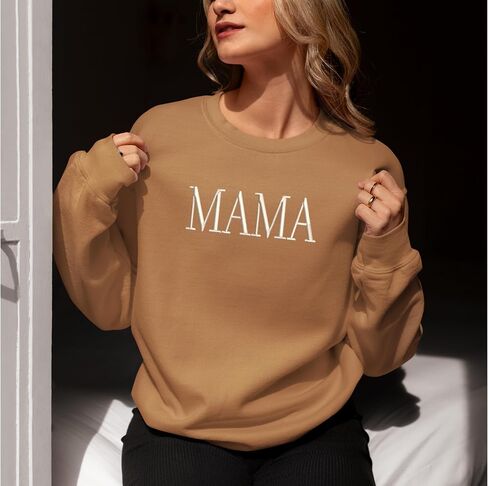 NAZENTI Mama Embroidered Crewneck Sweatshirt Mama with Heart on Long Sleeve Fashion Pullover Size S-4XL in Saudi Arabia