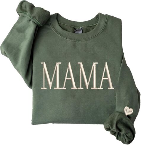 NAZENTI Mama Embroidered Crewneck Sweatshirt Mama with Heart on Long Sleeve Fashion Pullover Size S-4XL in Saudi Arabia