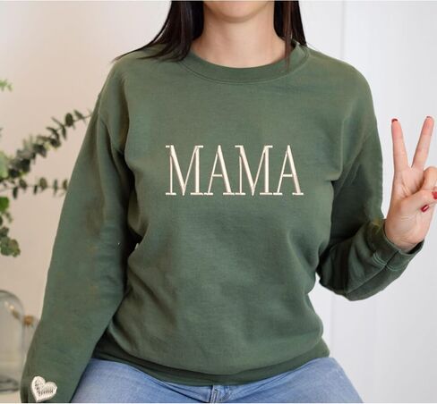 NAZENTI Mama Embroidered Crewneck Sweatshirt Mama with Heart on Long Sleeve Fashion Pullover Size S-4XL in Saudi Arabia