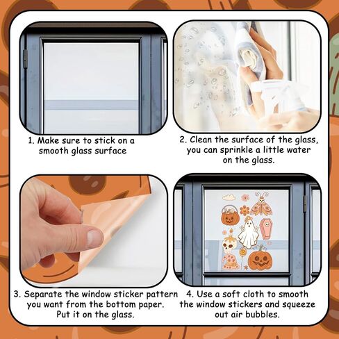 Kreatwow Halloween Groovy Party Decor 6PCS Retro Halloween Groovy Window Clings Halloween Window الديكور المزدوج المطبوعة خمر هالوين رائع الرجعية الهبي نافذة صائق لحزب مكتب المنزل in Saudi Arabia