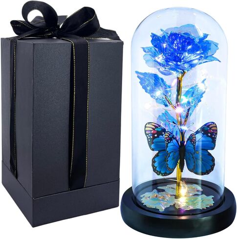 Valentine's Day Gifts for Her Rose Gifts,Love Flower Rose with Led Decor in Glass Dome Valentines Gifts,Unique Gifts for Her,Mom,Wife,Girlfriend,Mother,Birthday Gifts for Mother's Day (C-Blue) in Saudi Arabia