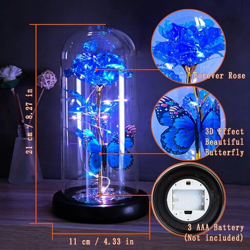 Valentine's Day Gifts for Her Rose Gifts,Love Flower Rose with Led Decor in Glass Dome Valentines Gifts,Unique Gifts for Her,Mom,Wife,Girlfriend,Mother,Birthday Gifts for Mother's Day (C-Blue) in Saudi Arabia
