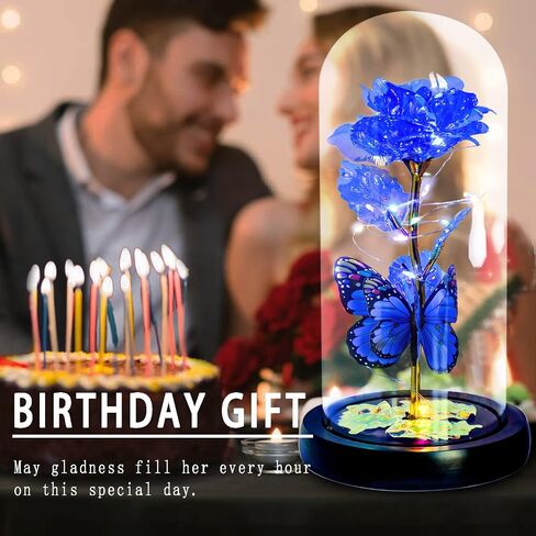 Valentine's Day Gifts for Her Rose Gifts,Love Flower Rose with Led Decor in Glass Dome Valentines Gifts,Unique Gifts for Her,Mom,Wife,Girlfriend,Mother,Birthday Gifts for Mother's Day (C-Blue) in Saudi Arabia