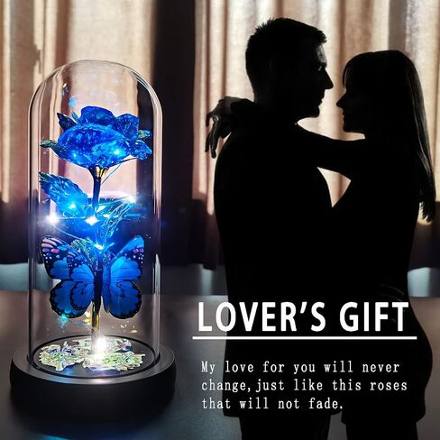 Valentine's Day Gifts for Her Rose Gifts,Love Flower Rose with Led Decor in Glass Dome Valentines Gifts,Unique Gifts for Her,Mom,Wife,Girlfriend,Mother,Birthday Gifts for Mother's Day (C-Blue) in Saudi Arabia