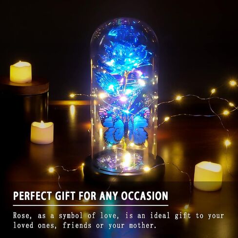 Valentine's Day Gifts for Her Rose Gifts,Love Flower Rose with Led Decor in Glass Dome Valentines Gifts,Unique Gifts for Her,Mom,Wife,Girlfriend,Mother,Birthday Gifts for Mother's Day (C-Blue) in Saudi Arabia
