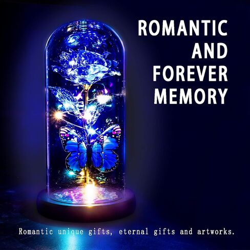 Valentine's Day Gifts for Her Rose Gifts,Love Flower Rose with Led Decor in Glass Dome Valentines Gifts,Unique Gifts for Her,Mom,Wife,Girlfriend,Mother,Birthday Gifts for Mother's Day (C-Blue) in Saudi Arabia