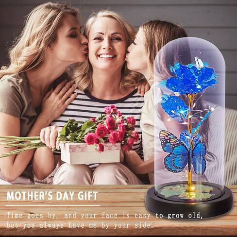 Valentine's Day Gifts for Her Rose Gifts,Love Flower Rose with Led Decor in Glass Dome Valentines Gifts,Unique Gifts for Her,Mom,Wife,Girlfriend,Mother,Birthday Gifts for Mother's Day (C-Blue) in Saudi Arabia