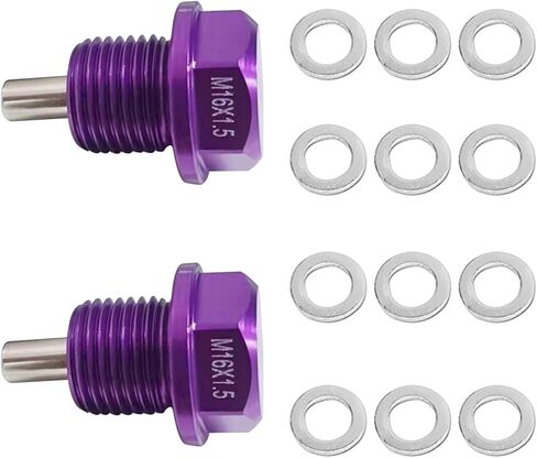 2 قطعة M12 x1.25 سدادة تصريف الزيت المغناطيسية من الفولاذ المقاوم للصدأ مع 12 غسالة نحاسية بديلة لتويوتا ولكزس ونيسان وإنفينيتي (أرجواني) in Kuwait