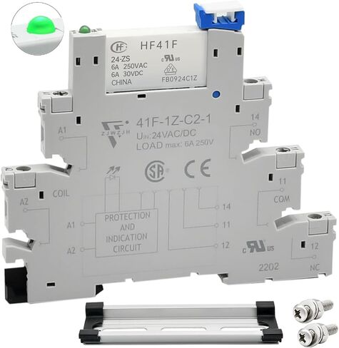 Electromagnetic Relay 24V DC/AC Coil; Silm;Signal Relay for PLC, Electromagnetic Relay 24VDC 24VAC SPDT, 6Amp with LED Indicator, Socket Base, DIN Rail in Saudi Arabia