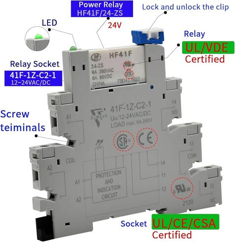 Electromagnetic Relay 24V DC/AC Coil; Silm;Signal Relay for PLC, Electromagnetic Relay 24VDC 24VAC SPDT, 6Amp with LED Indicator, Socket Base, DIN Rail in Saudi Arabia