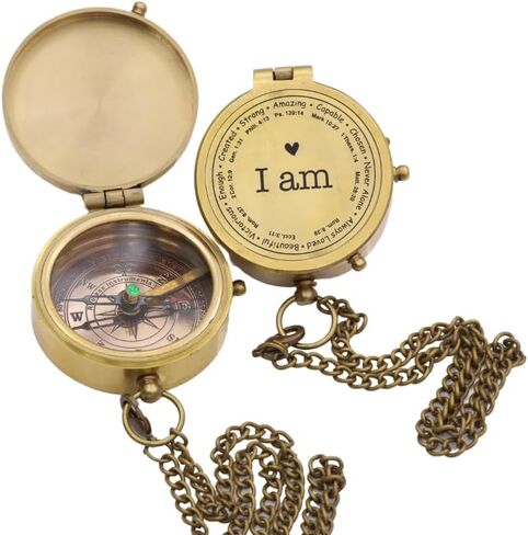 Solid Brass Compass with Real Leather Case, Gift for Him, Gift for Hir, Unique Gift to Son, Daughter, Mom, Dad, Grandson, Granddaughter, Boyfirend, Girlfriend, Christmas, Birthday in Saudi Arabia