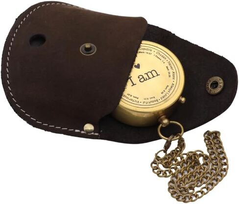 Solid Brass Compass with Real Leather Case, Gift for Him, Gift for Hir, Unique Gift to Son, Daughter, Mom, Dad, Grandson, Granddaughter, Boyfirend, Girlfriend, Christmas, Birthday in Saudi Arabia