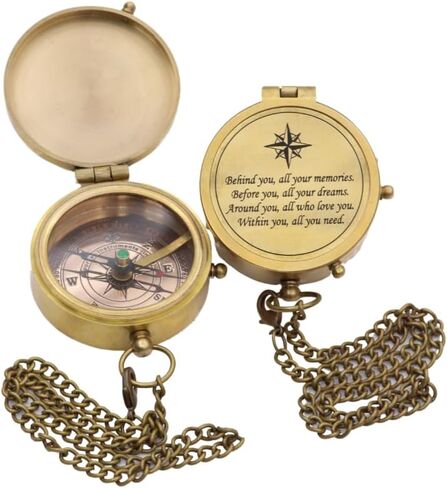 Solid Brass Compass with Real Leather Case, Gift for Him, Gift for Hir, Unique Gift to Son, Daughter, Mom, Dad, Grandson, Granddaughter, Boyfirend, Girlfriend, Christmas, Birthday in Saudi Arabia
