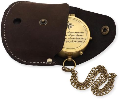 Solid Brass Compass with Real Leather Case, Gift for Him, Gift for Hir, Unique Gift to Son, Daughter, Mom, Dad, Grandson, Granddaughter, Boyfirend, Girlfriend, Christmas, Birthday in Saudi Arabia