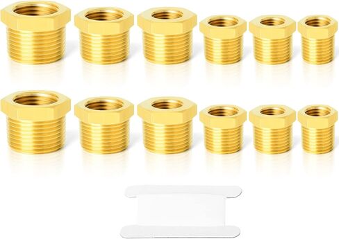 GASHER 12PCS Brass Hex Bushing Fitting Kit Hex Bushing 1/4" - 1/8", 3/8" - 1/8", 3/8" - 1/4", 1/2" - 1/4", 1/2" - 3/8", 3/4" - 1/2" in Kuwait