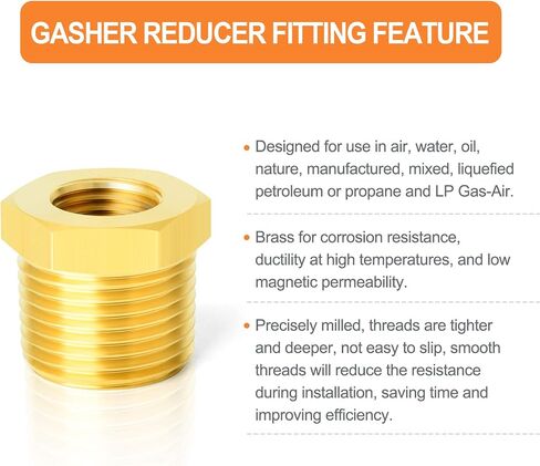 GASHER 12PCS Brass Hex Bushing Fitting Kit Hex Bushing 1/4" - 1/8", 3/8" - 1/8", 3/8" - 1/4", 1/2" - 1/4", 1/2" - 3/8", 3/4" - 1/2" in Kuwait