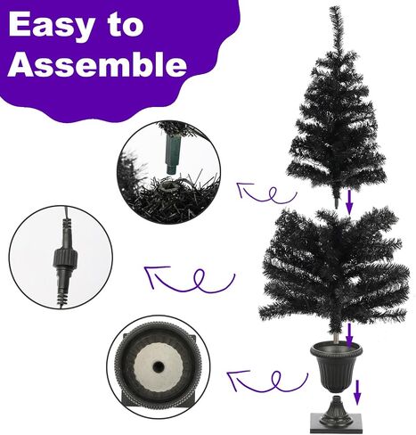 4FT Prelit Black Halloween Christmas Tree 2-Pack Artificial Potted Halloween Tree with 100 Purple LEDs Battery Powered & 8 Lighting Modes for Halloween Porch Entrance Decorations in Saudi Arabia