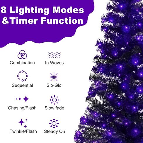 4FT Prelit Black Halloween Christmas Tree 2-Pack Artificial Potted Halloween Tree with 100 Purple LEDs Battery Powered & 8 Lighting Modes for Halloween Porch Entrance Decorations in Saudi Arabia
