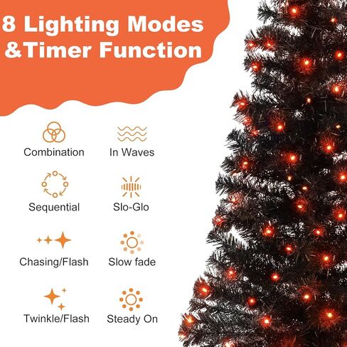 4FT Prelit Black Halloween Christmas Tree 2-Pack Artificial Potted Halloween Tree with 100 Purple LEDs Battery Powered & 8 Lighting Modes for Halloween Porch Entrance Decorations in Saudi Arabia