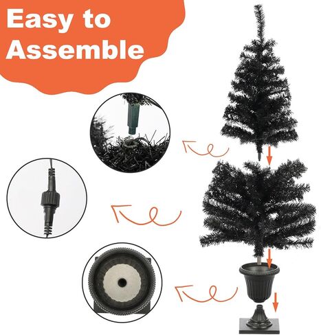 4FT Prelit Black Halloween Christmas Tree 2-Pack Artificial Potted Halloween Tree with 100 Purple LEDs Battery Powered & 8 Lighting Modes for Halloween Porch Entrance Decorations in Saudi Arabia