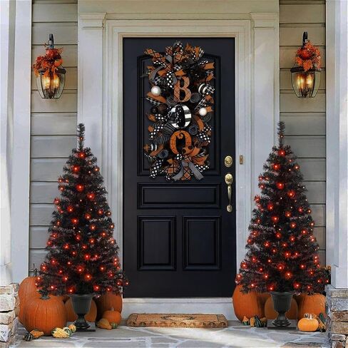 4FT Prelit Black Halloween Christmas Tree 2-Pack Artificial Potted Halloween Tree with 100 Purple LEDs Battery Powered & 8 Lighting Modes for Halloween Porch Entrance Decorations in Saudi Arabia