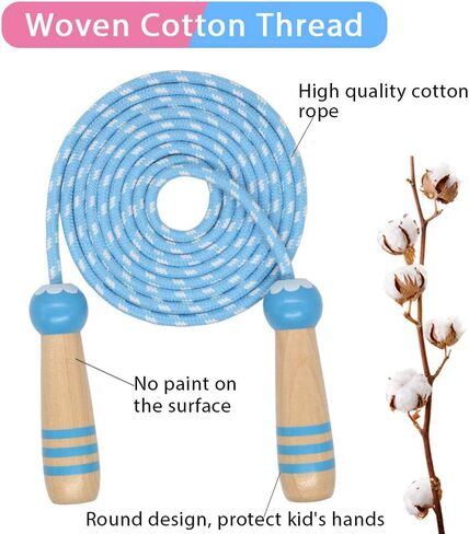 Jump Rope Kids, 8.5ft Adjustable Cotton Skipping Rope with Wooden Handle for Boys and Girls Fitness Outdoor Exercise (Green) in Saudi Arabia