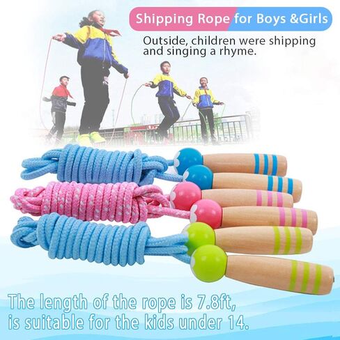 Jump Rope Kids, 8.5ft Adjustable Cotton Skipping Rope with Wooden Handle for Boys and Girls Fitness Outdoor Exercise (Green) in Saudi Arabia