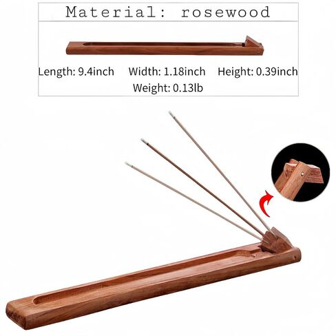 Rosewood Incense Holder for Sticks with Adjustable Angle, Incense Stick Holder with Ash Catcher, 9.8 Inches in Saudi Arabia