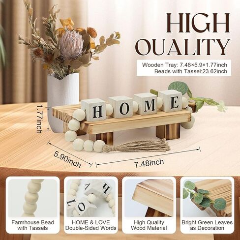 2 Packs Farmhouse Wooden Beads with Small Wooden Tray Home & Love Block Sign Home Decor Beads with Tassel Modern Wood Risers for Decor Wood Pedestal Stand for Bottles Candles Table Shelf Living Room in Saudi Arabia