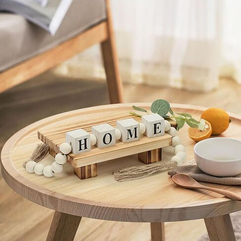 2 Packs Farmhouse Wooden Beads with Small Wooden Tray Home & Love Block Sign Home Decor Beads with Tassel Modern Wood Risers for Decor Wood Pedestal Stand for Bottles Candles Table Shelf Living Room in Saudi Arabia
