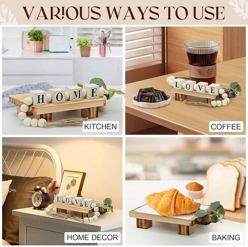 2 Packs Farmhouse Wooden Beads with Small Wooden Tray Home & Love Block Sign Home Decor Beads with Tassel Modern Wood Risers for Decor Wood Pedestal Stand for Bottles Candles Table Shelf Living Room in Saudi Arabia