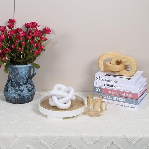 Wood Knot Decor, 3-Link Wood Chain Link Decor, Coffee Table Decorations for Living Room, Shelf Decor, Rustic Home Decor Farmhouse, White in Saudi Arabia