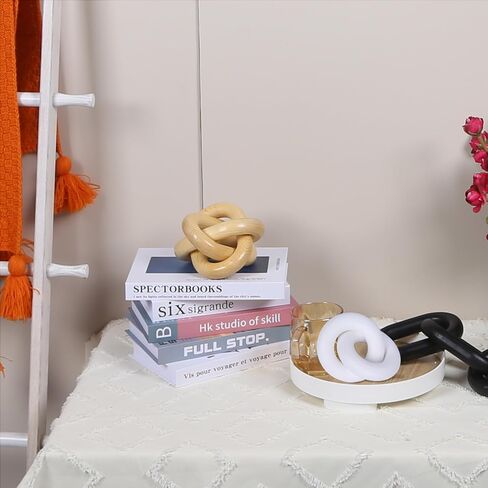 Wood Knot Decor, 3-Link Wood Chain Link Decor, Coffee Table Decorations for Living Room, Shelf Decor, Rustic Home Decor Farmhouse, White in Saudi Arabia