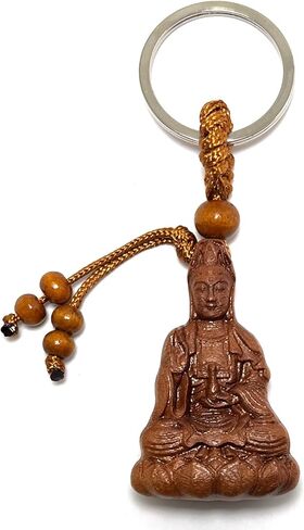Feng Shui Buddha KeyChain Wood Avalokitesvara Purse Charm Amulet Spiritual Gifts for Wealth Good Luck in Kuwait