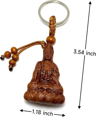 Feng Shui Buddha KeyChain Wood Avalokitesvara Purse Charm Amulet Spiritual Gifts for Wealth Good Luck in Kuwait