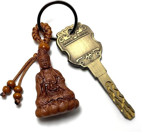 Feng Shui Buddha KeyChain Wood Avalokitesvara Purse Charm Amulet Spiritual Gifts for Wealth Good Luck in Kuwait