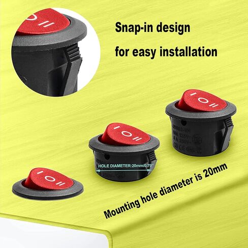 6Pcs Red 3 Pin On-Off-On Terminals SPDT Snap Rocker Switch 6A/125V 10A/250V Round Toggle Switch in Kuwait