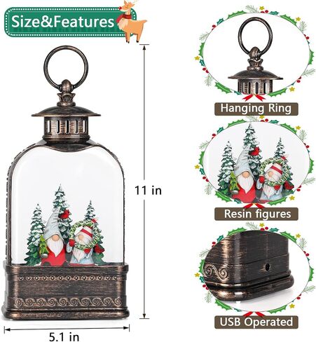 Christmas Snow Globe, Gnome Snow Globe Glitter Lighted with Music, Musical Christmas Decorations USB and Battery Operated Lantern, Christmas Decor for Home in Saudi Arabia