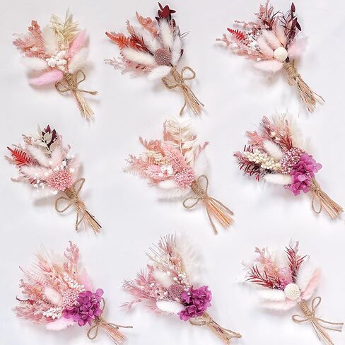 9 عبوات من باقات الزهور المجففة الصغيرة | عشب بامباس صغير طبيعي، زهور برية ريفية، هدايا صندوق رسائل، حرف ديكور منزلي بوهو، زينة مزهرية لطاولة كعكة عيد ميلاد وصيفة العروس (وردي) in Kuwait