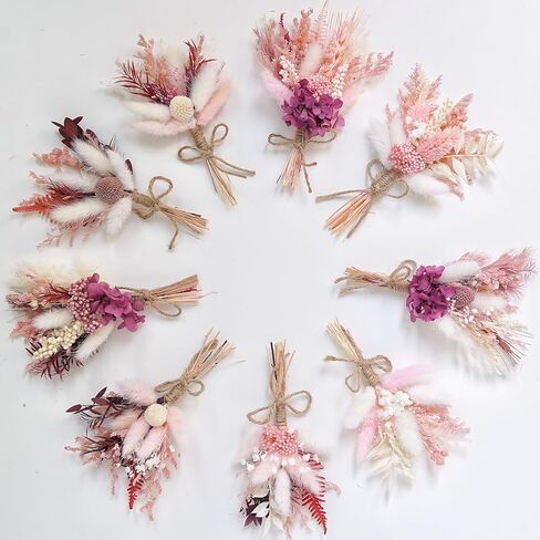 9 عبوات من باقات الزهور المجففة الصغيرة | عشب بامباس صغير طبيعي، زهور برية ريفية، هدايا صندوق رسائل، حرف ديكور منزلي بوهو، زينة مزهرية لطاولة كعكة عيد ميلاد وصيفة العروس (وردي) in Kuwait