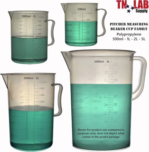 كوب قياس إبريق TN LAB بمقبض قوي من بلاستيك البولي بروبيلين متدرج 2000 مل 2 لتر يحمل 2 كوارت 3 عبوات in Kuwait