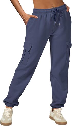 IVIR Cargo Pants Women Sweatpants Fleece Lined High Waisted Drawstring Baggy Y2K Joggers Lounge with Pockets in Saudi Arabia