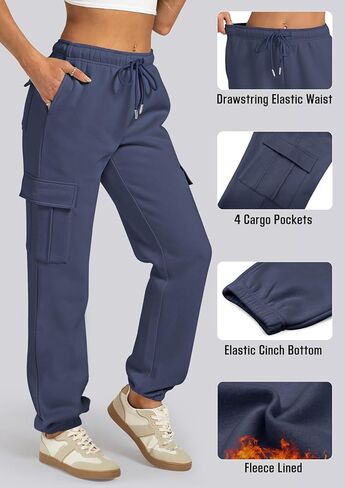 IVIR Cargo Pants Women Sweatpants Fleece Lined High Waisted Drawstring Baggy Y2K Joggers Lounge with Pockets in Saudi Arabia