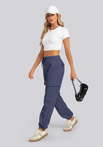 IVIR Cargo Pants Women Sweatpants Fleece Lined High Waisted Drawstring Baggy Y2K Joggers Lounge with Pockets in Saudi Arabia